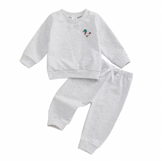 Embroidered Duck Grey Solid Lounge Set