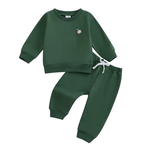 Embroidered Duck Green Solid Lounge Set