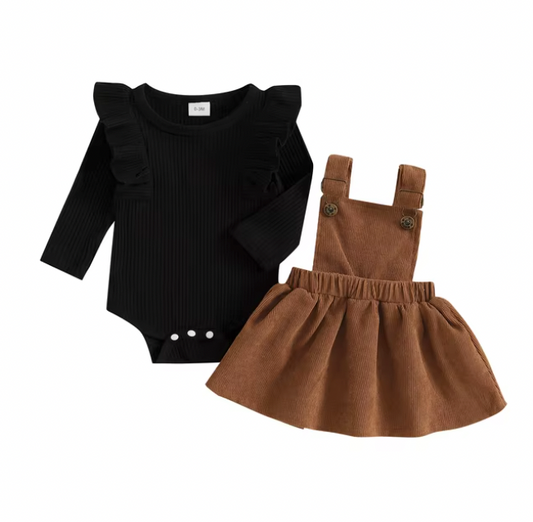 Corduroy Dress Black Long Sleeve Set