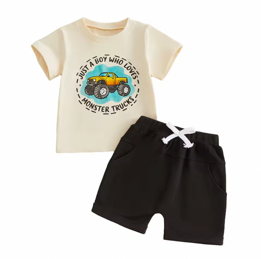 Just a Boy Who Loves Monster Trucks Short Set
