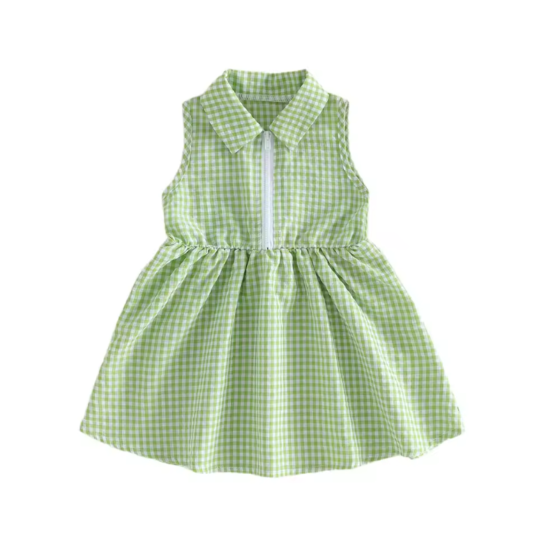 Quarter Zip Green Gingham Dress