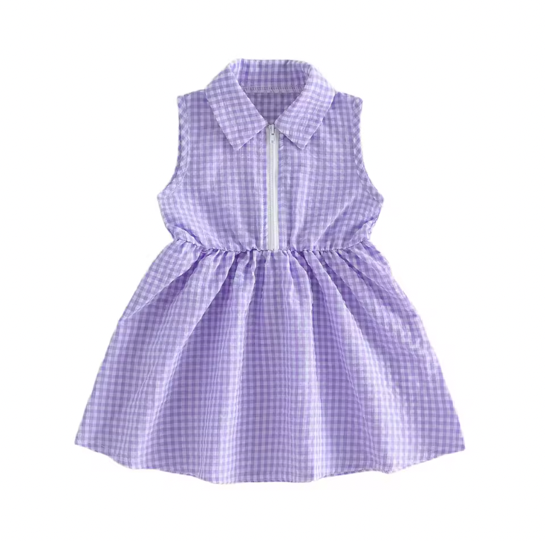 Quarter Zip Purple Gingham Dress