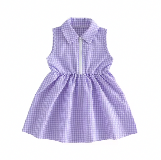 Quarter Zip Purple Gingham Dress