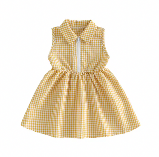 Quarter Zip Yellow Gingham Dress