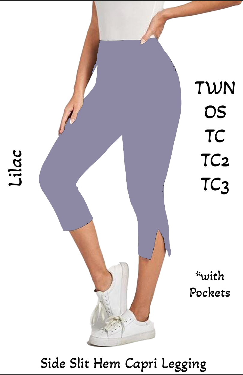 Lilac Side Slit Hem Capri Leggings with Pockets