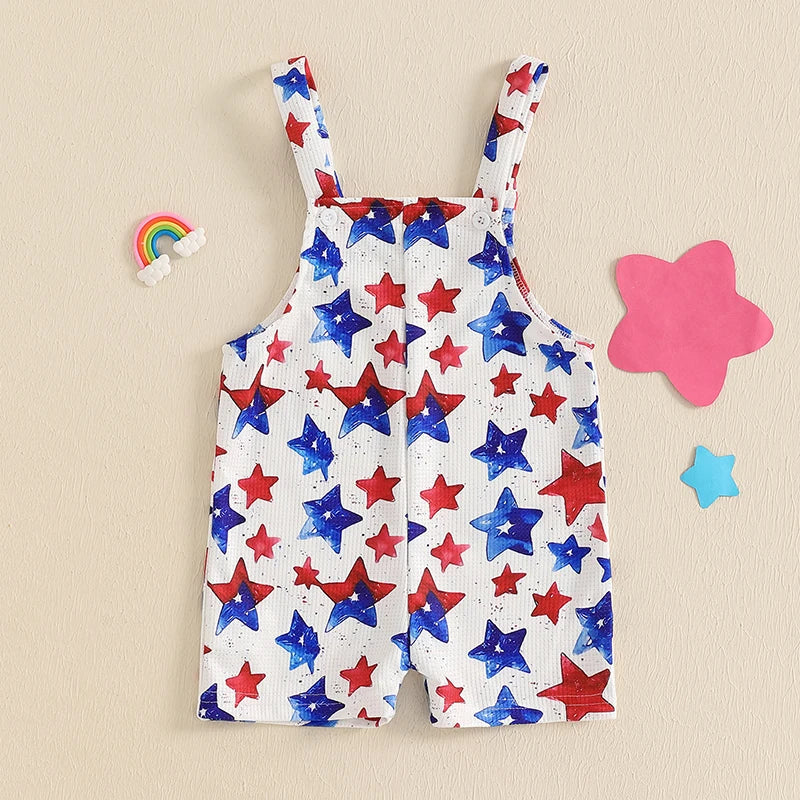 Baby Boys Girls 4th of July Romper Stars and Stripes Pattern Infant Overalls Sleeveless Tank Jumpsuit