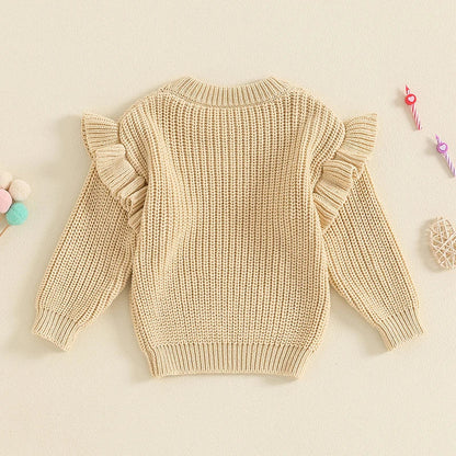 Baby Girl Birthday Sweater One Casual Floral Flowers Letter Embroidery Warm Long Sleeve Knitted Pullover Infant Knitwear Top