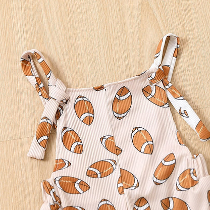Baby Toddler Girl Jumpsuit Football Print Romper Bell Bottom Tank Romper