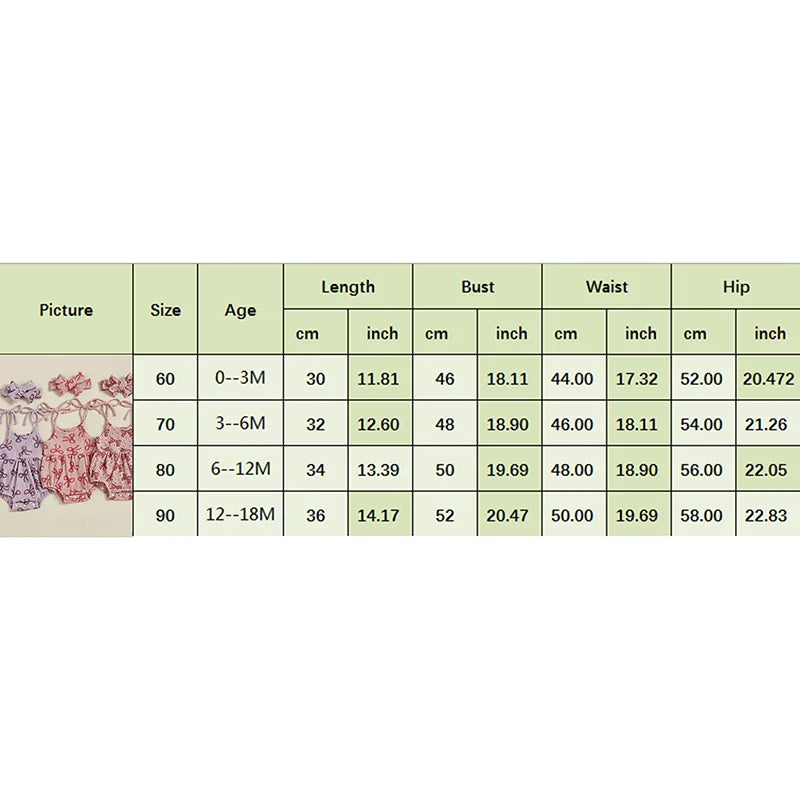 Baby Girls 2Pcs Summer Romper Sleeveless Tank Tie Strap Bow Print Jumpsuit with Headband Set