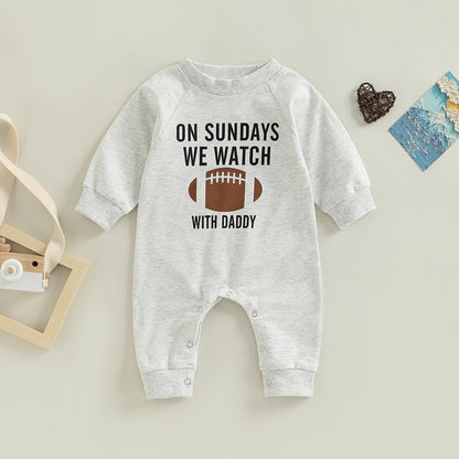 Infant Baby Girl Boy Romper On Sundays We Watch Football With Daddy Mommy Jumpsuit Long Sleeve Pants