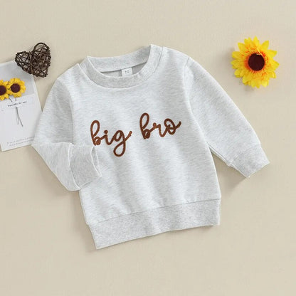 Toddler Baby Boy Long Sleeve Crewneck Letters Big Lil Bro Pullover Top or Romper Brother Matching