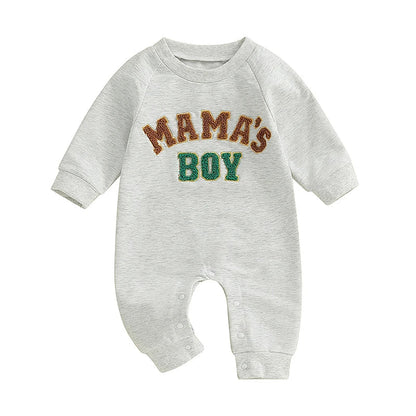 Baby Boys Mama's Boy / Little Dude Fall Romper Letter Embroidery Long Sleeve Crew Neck Full Length Jumpsuit