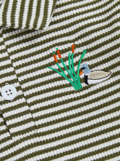 Baby Toddler Boys 2Pcs Long Sleeve Embroidery Duck Top with Striped Pants Infant Clothes Set