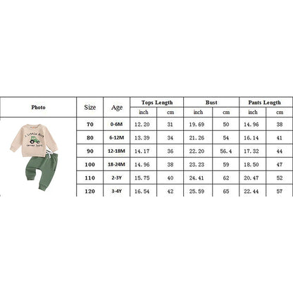 Baby Toddler Boys 2Pcs Fall A Litte Dirt Never Hurt Letter Tractor Print Long Sleeve Round Neck Top Drawstring Pocket Long Pants Outfit Set