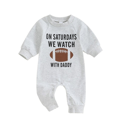 Baby Girl Boy Romper On Saturdays We Watch Football With Daddy Letter Print Long Sleeve Round Neck Jumpsuit Fall Clothes