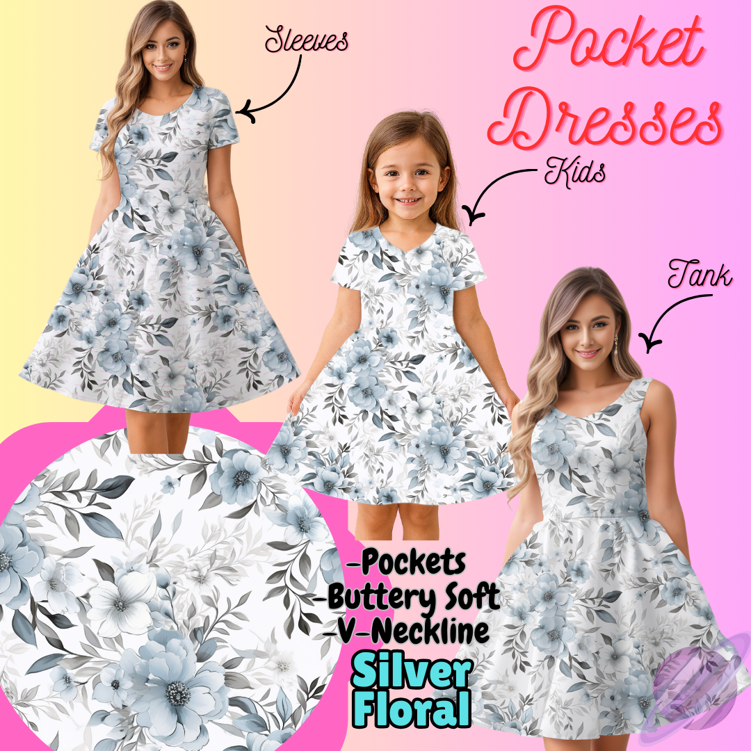 SILVER FLORAL-POCKET DRESS PREORDER-CLOSING 3/16