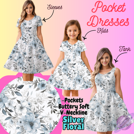 SILVER FLORAL-POCKET DRESS PREORDER-CLOSING 3/16