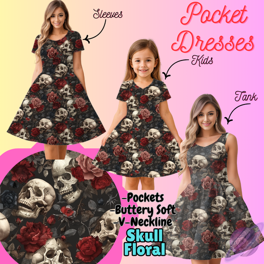 SKULL FLORAL-POCKET DRESS PREORDER-CLOSING 3/16