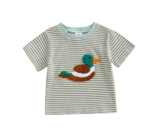 Green Striped Waffle Knit French Knot Duck Tee