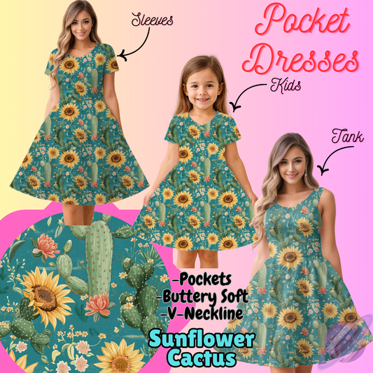 SUNFLOWER CACTUS-POCKET DRESS PREORDER-CLOSING 3/16