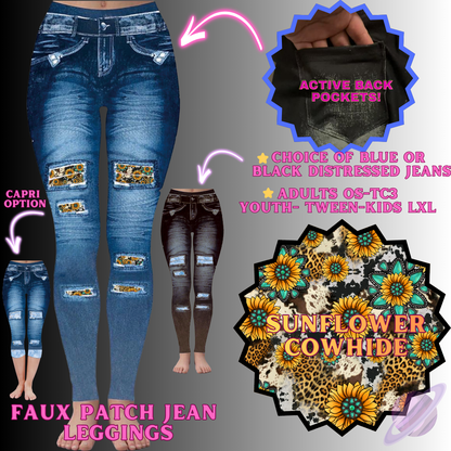 SUNFLOWER COWHIDE-FAUX JEAN LEGGING-PREORDER CLOSING 12/2