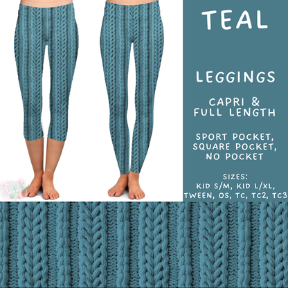 Batch #596 - Sweater Weather - Closes 10/9 - ETA early Dec - Teal Full and Capri Length Leggings