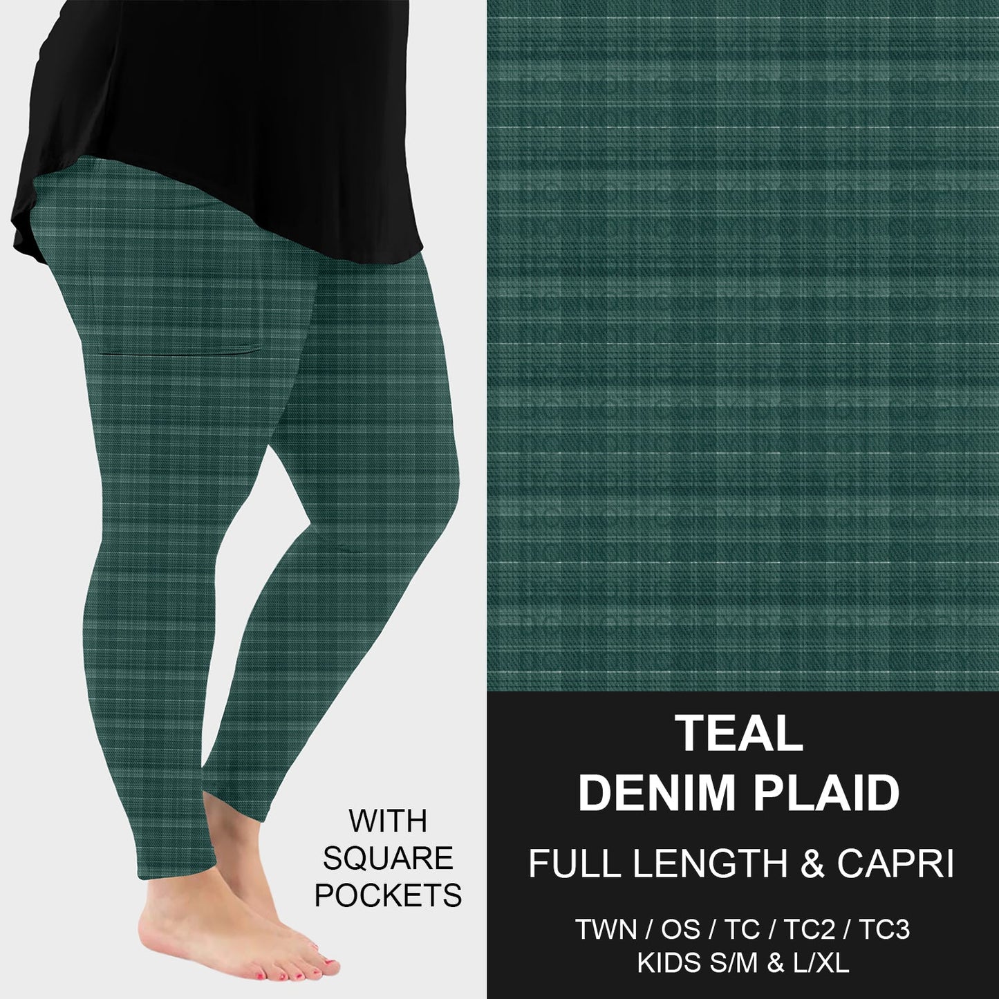 B301 - Preorder Teal Denim Plaid Leggings w/ Pockets (Closes 7/19. ETA: late Sept.)