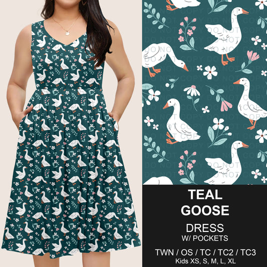 B275 - Preorder Teal Goose Sleeveless Pocket Dress (Closes 2/25. ETA: early May)