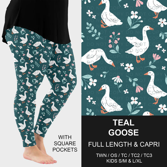 B294 - Preorder Teal Goose Leggings w/ Pockets (Closes 6/07. ETA: early Aug.)