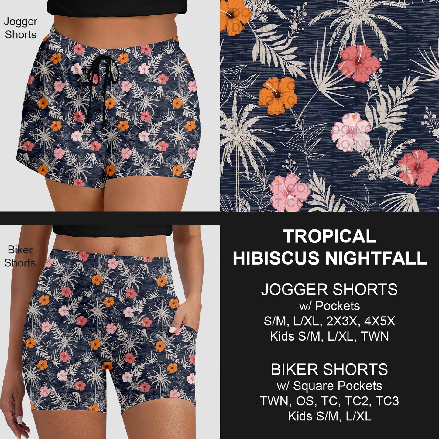 B281 - Preorder Tropical Hibiscus Nightfall Jogger/Biker Shorts (Closes 3/25. ETA: early June)