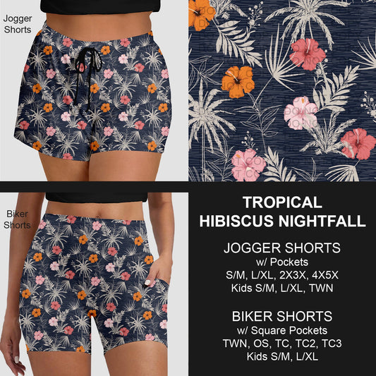 B281 - Preorder Tropical Hibiscus Nightfall Jogger/Biker Shorts (Closes 3/25. ETA: early June)
