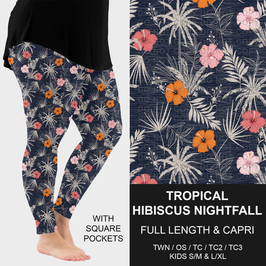 B288 - Preorder Tropical Hibiscus Nightfall Leggings w/ Pockets (Closes 5/03. ETA: early July)