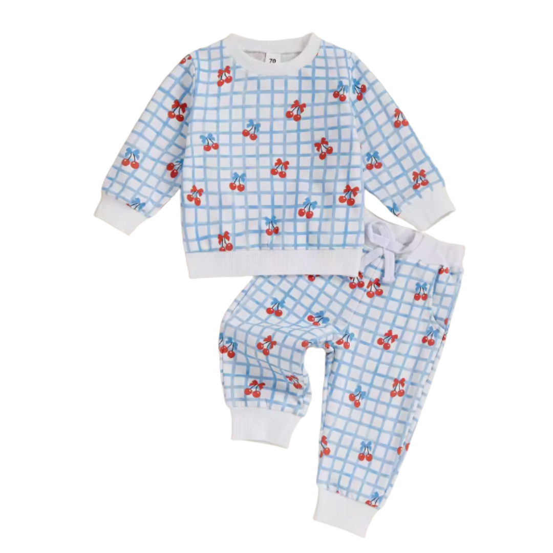 Blue Grid Cherry Lounge Set