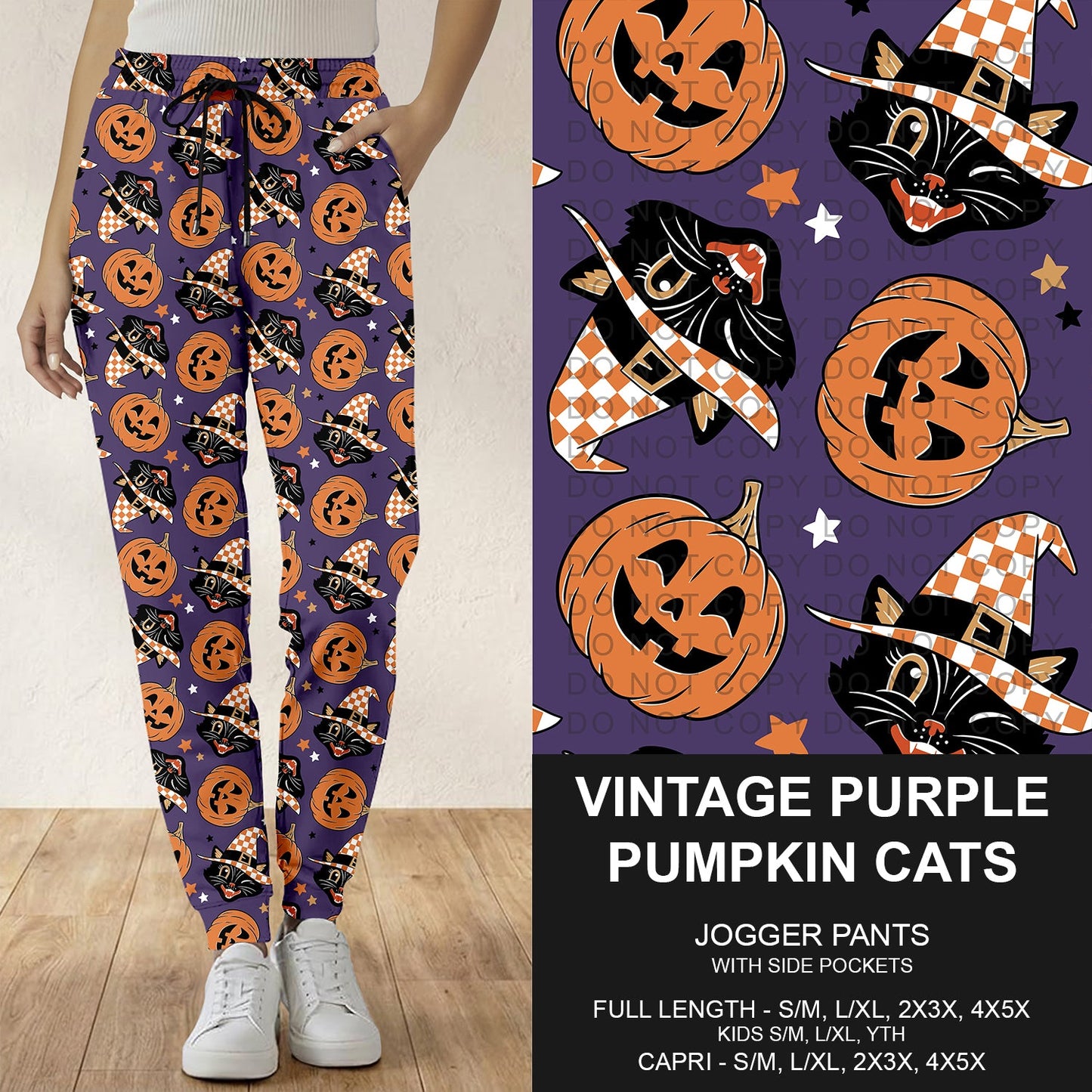 B295 - Preorder Vintage Purple Pumpkin Cats Joggers (Closes 6/14. ETA: late Aug.)