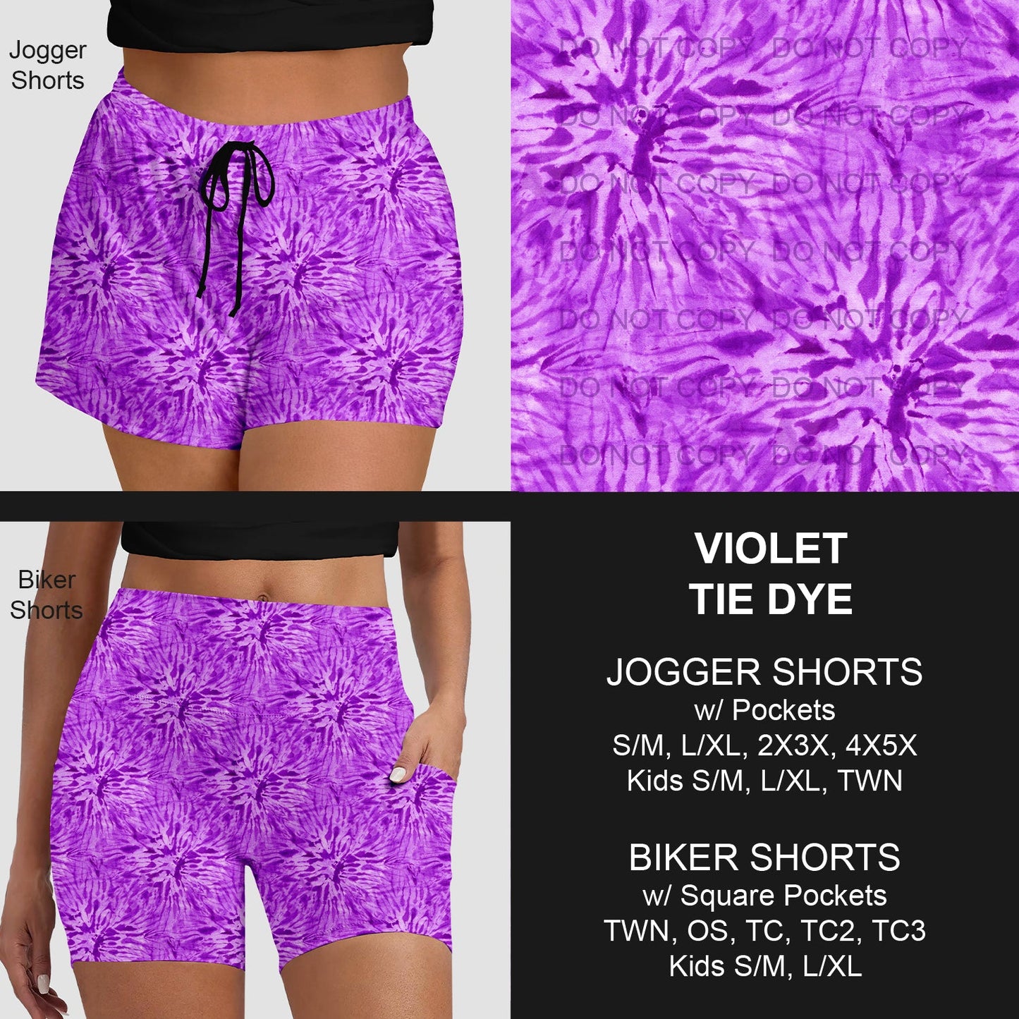 B279 - Preorder Violet Tie Dye Jogger/Biker Shorts (Closes 3/18. ETA: late May)