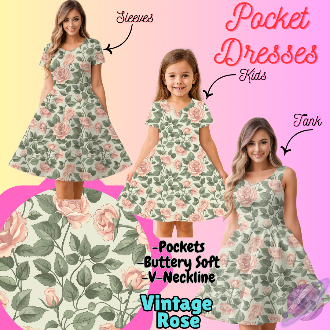 VINTAGE ROSE-POCKET DRESS PREORDER-CLOSING 3/16
