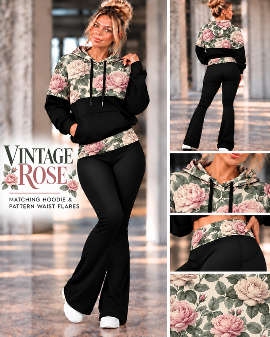 VINTAGE ROSE-PATTERN BLOCK HOODIE-PREORDER CLOSING 10/9