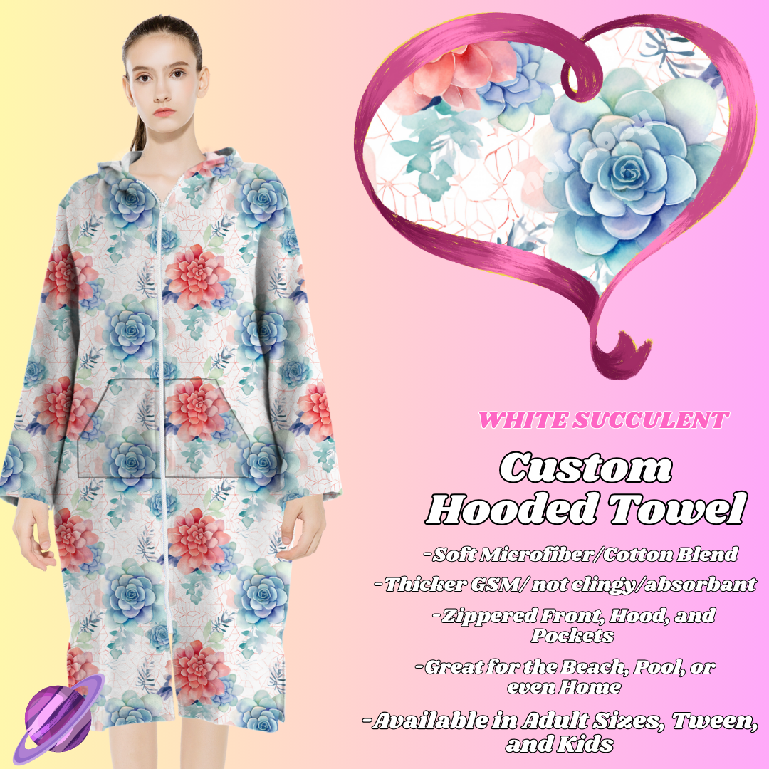 WHITE SUCCULENT- HOODED TOWEL- PREORDER CLOSING 4/27
