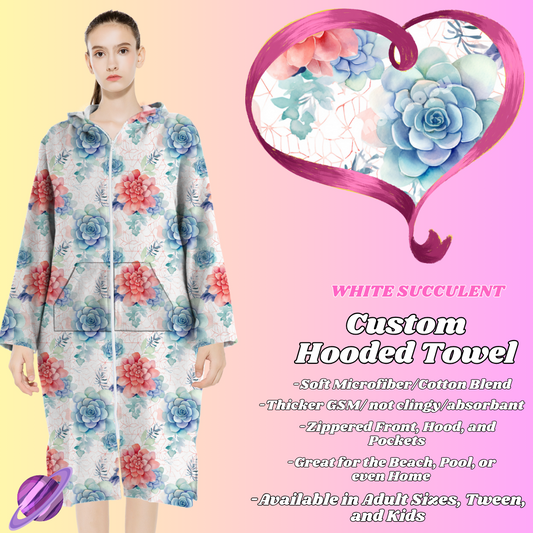 WHITE SUCCULENT- HOODED TOWEL- PREORDER CLOSING 4/27
