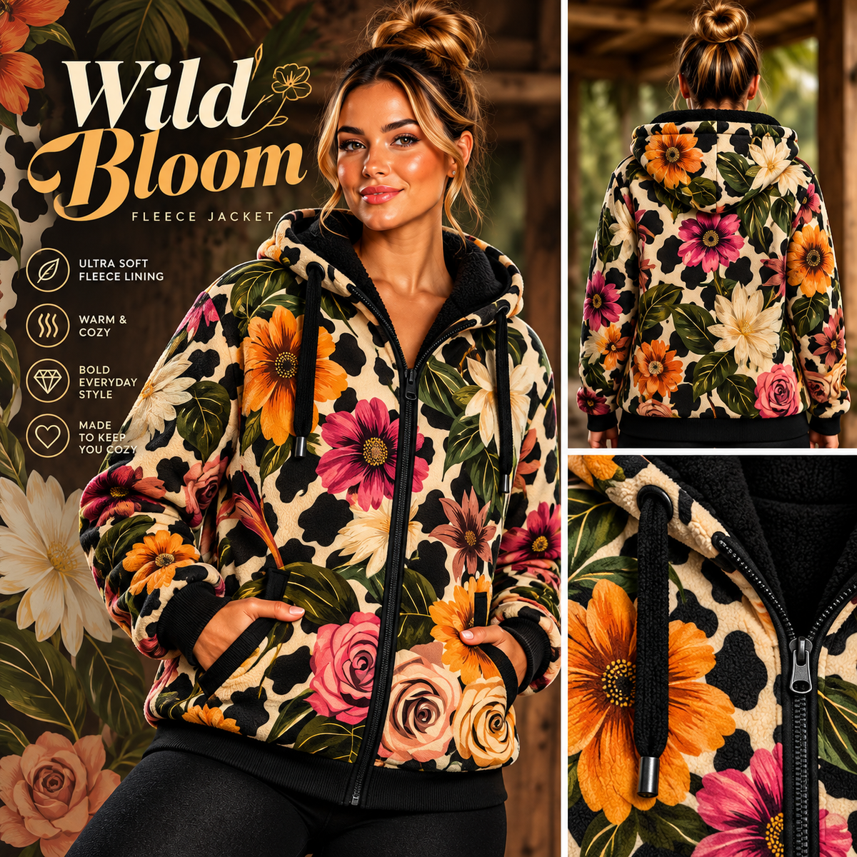 Wild Bloom-FLEECE LINED HOODED JACKET-PREORDER CLOSING 11/9