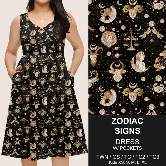 B275 - Preorder Zodiac Signs Sleeveless Pocket Dress (Closes 2/25. ETA: early May)