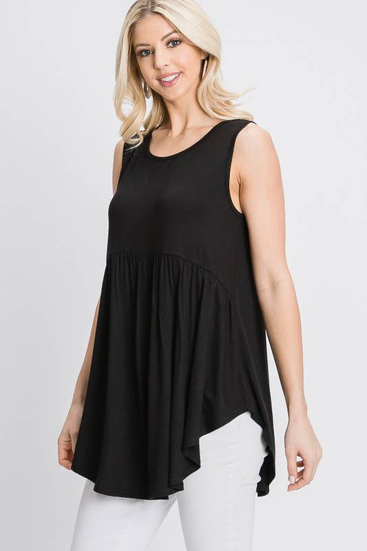 ST1748S SLEEVELESS ROUND NECK SOLID BABYDOLL TOP: FUCHSIA / 2-2-2 (S-M-L)