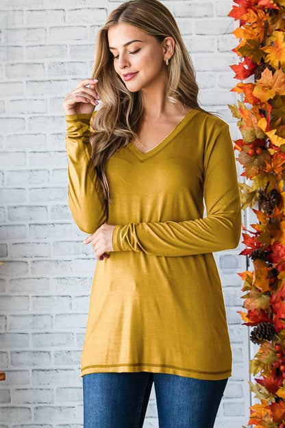 ET7014-10 V NECK SOLID TOP WITH STITCH: BURGUNDY / 2-2-2 (1X-2X-3X)