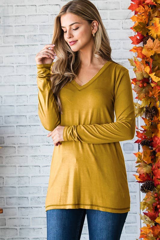 ET7014-10 V NECK SOLID TOP WITH STITCH: MARSALA / 2-2-2 (S-M-L)