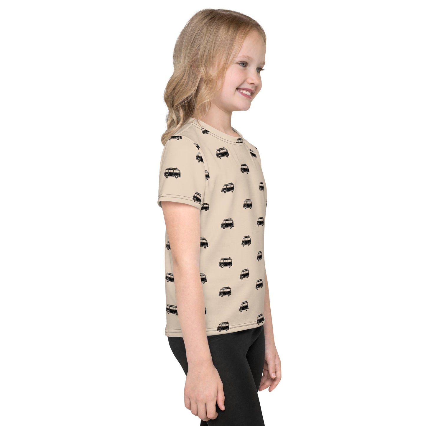 Vintage Bus Tan Black Toddler Kids Crew Neck T-shirt