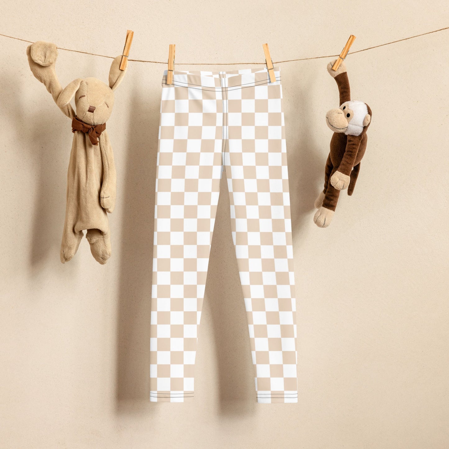 Checkered Tan White Toddler Kids Leggings