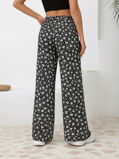 Leopard Print Wide Leg Pants – High-Waisted Stretch