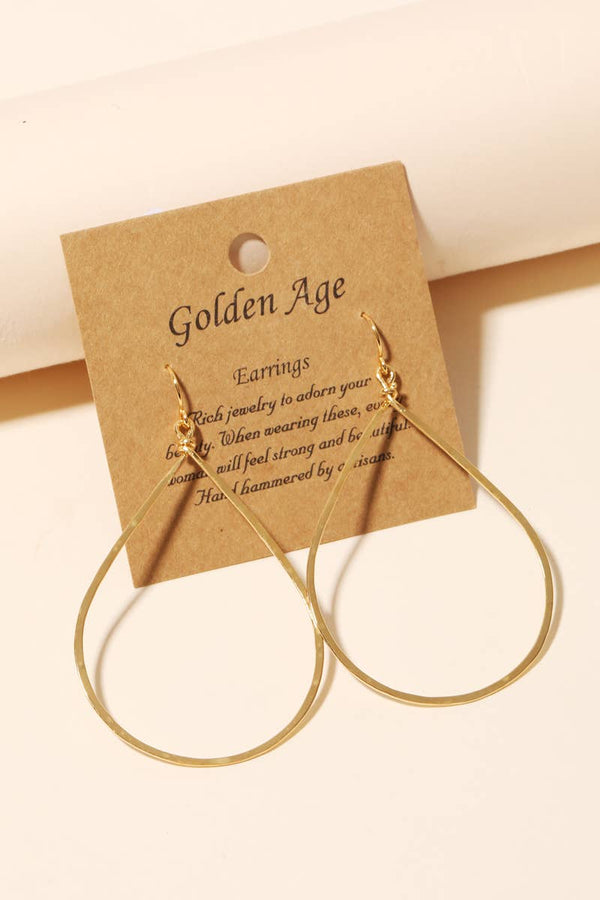 Hammered Metallic Teardrop Cutout Earrings in Gold