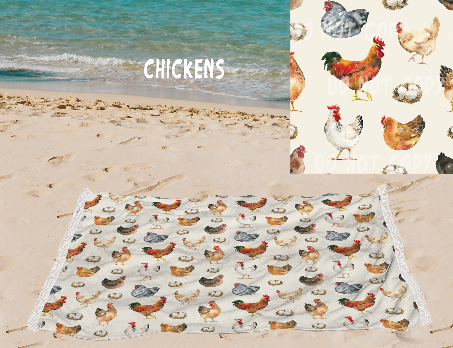 Chickens -OVERSIZED BEACH TOWEL 6-PREORDER CLOSING 3/20