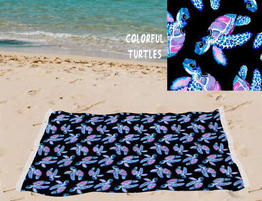 Colorful Turtles-OVERSIZED BEACH TOWEL 6-PREORDER CLOSING 3/20